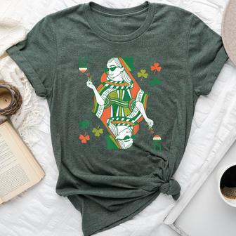 St Patrick's Day Irish Hearts Queen Playing Cards Clover Bella Canvas T-shirt - Thegiftio UK