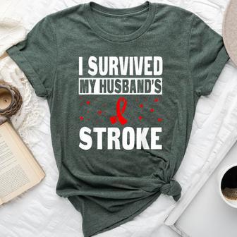 I Survived My Husband's Stroke Stroke Support Wife Bella Canvas T-shirt - Thegiftio UK