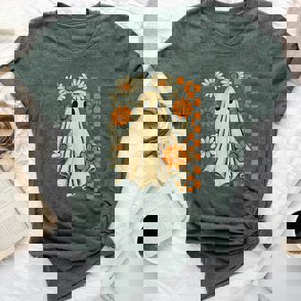 Vintage Floral Ghost Groovy Halloween Spooky Girls Women Bella Canvas T-shirt | Mazezy