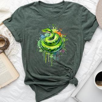 Watercolor Green Tree Python Snake Reptiles Boys & Girls Bella Canvas T-shirt - Thegiftio UK