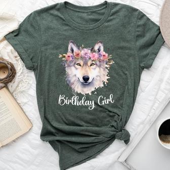 Wolf With Flowers For The Birthday Girl Bella Canvas T-shirt - Thegiftio UK