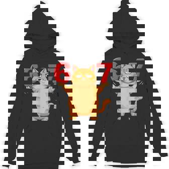 67 Cat Six Seven Meme Gen Z Alpha Humor Animal Lovers Hoodie | Mazezy