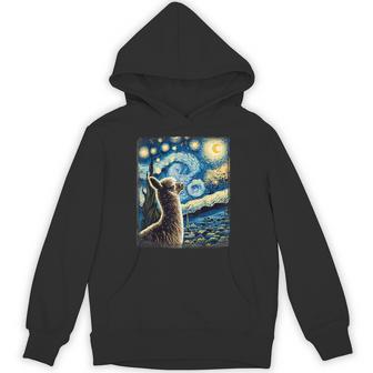 Artistic Alpaca Van Gogh Style Starry Night Alpaca Hoodie - Thegiftio UK