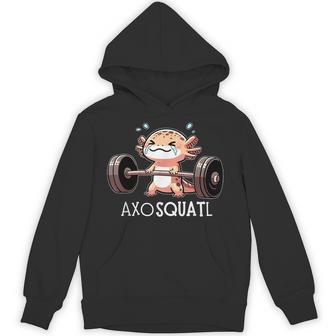 Axolotl Kawaii Weightlifting Fitness Workout Axosquatl Hoodie | Mazezy