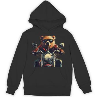 Biker Bear Costume With Cool Sunglasses And Motorcycle Hoodie - Monsterry