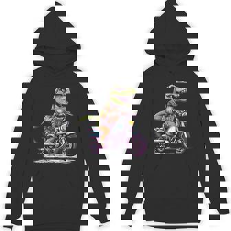 Biker T Rex On Motor Bike Dinosaur T Rex Riding Motorcycle Unisex Hoodie | Mazezy