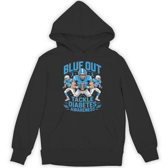 Blue Out Tackle Diabetes Awareness Football Blue Ribbon Hoodie - Thegiftio UK