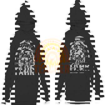 Boho Rainbow Leopard Print Hearts Music Teacher Appreciation Unisex Hoodie | Mazezy