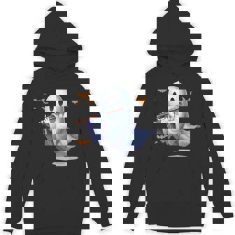 Boo Ghost Playing Flute Halloween Musical Instrument Unisex Hoodie | Mazezy