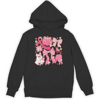 Breast Cancer Pink Ribbon Ghost Halloween Pumpkin Coquette Hoodie - Thegiftio UK