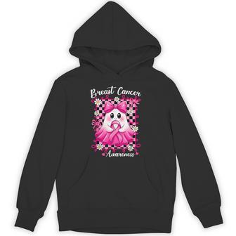 Breast Cancer Pink Ribbon Halloween Ghost Coquette Bow Hoodie - Seseable