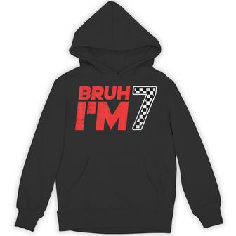 Bruh I'm 7 Checkered 7Th Birthday Boy Race Car Birthday Hoodie - Thegiftio UK