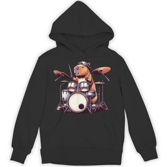 Capybara Playing Drums Drumming Lover Graphic Drummer Hoodie - Thegiftio UK