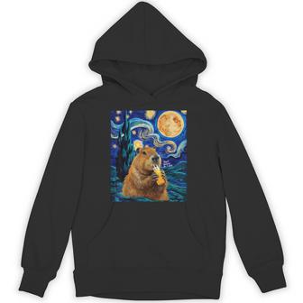 Capybara In Van Gogh Starry Night Don't Worry Be Capy Cappy Hoodie - Thegiftio UK
