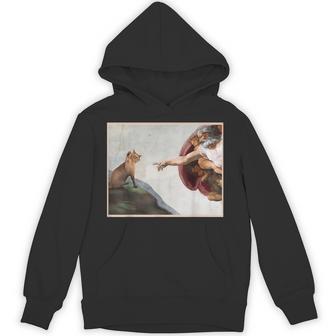 Cat God Creation Of Adam Meme Memes Internet Memes Men Hoodie - Monsterry