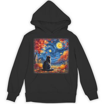 Cat Starry Night Van Gogh Cat Lover Thanksgiving Fall Autumn Hoodie - Thegiftio UK