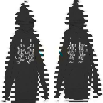 Cervical Cancer Awareness Skeleton Teal And White Ribbon Hoodie - Thegiftio