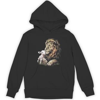 Christianity Lamb Lion Together Lion Lamb Animal Hoodie - Monsterry