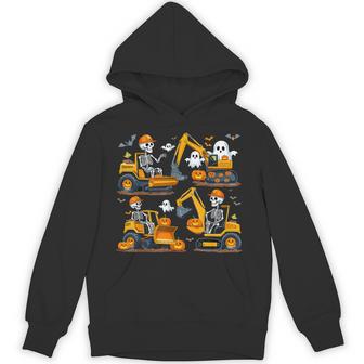 Construction Trucks Halloween Costume Spooky Excavator Ghost Hoodie - Thegiftio UK