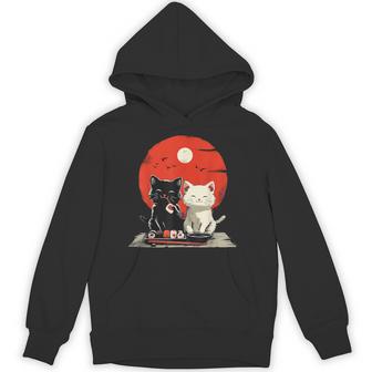 Cute Cartoon Cats Eating Sushi With Japanese Sun Hoodie - Thegiftio UK