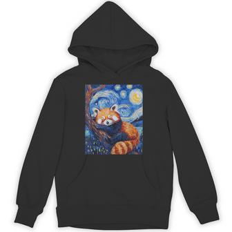 Cute Red Panda Bear Van Gogh Style Starry Night Graphic Hoodie - Monsterry