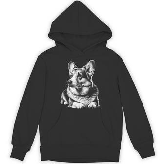 Cute Welsh Corgi Drawing Style In Lying Pose Hoodie - Thegiftio UK