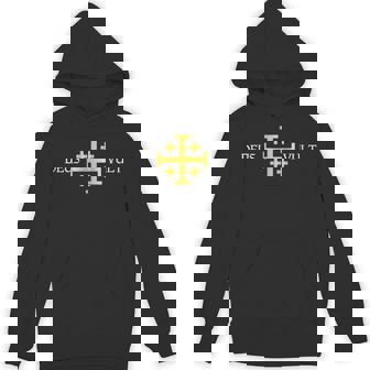 Deus Vult Knights Templar Jerusalem Cross Catholic Faith Hoodie | Mazezy