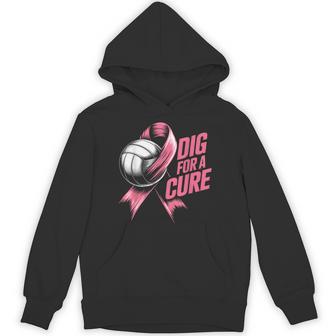 Dig For Cure Ribbon Volleyball Breast Cancer Awareness Pink Hoodie - Seseable