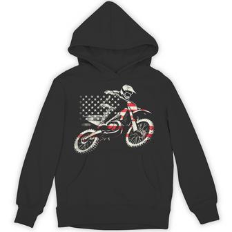 Dirt Bike Retro American Flag Motocross Enduro Hoodie - Monsterry