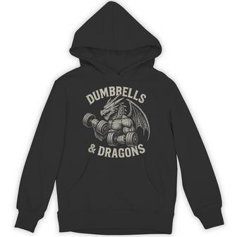 Dumbbells And Dragons Distressed Workout Fantasy Hoodie - Monsterry