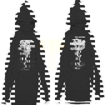 Elephant Drawing Artwork Safari Animal Print Wildlife Motif Unisex Hoodie | Mazezy