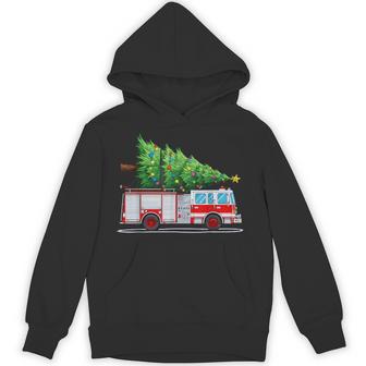Fire Truck Christmas Tree Xmas Lights Firefighter Holiday Hoodie | Seseable UK