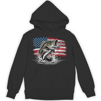 Fishing Retro Us American Flag Bass Fish Fisherman Camo Hoodie - Thegiftio UK
