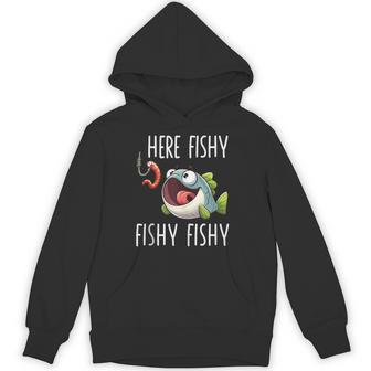 Here Fishy Fisherman Fishing Lover Cute Fish Worm Hoodie - Thegiftio UK