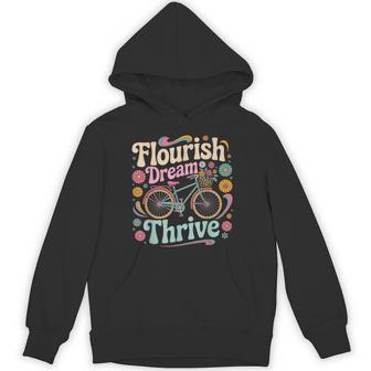 Flourish Dream Thrive Bicycle Floral Inspirational Quote Hoodie - Monsterry