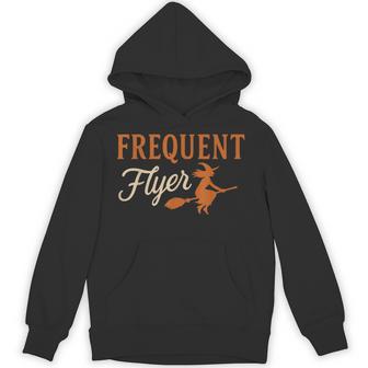 Frequent Flyer Witch Women Halloween Witch Hat Broom Hoodie - Monsterry