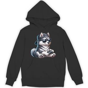 Husky Dog Playing Video Games Dog Playing Video Games Hoodie - Monsterry