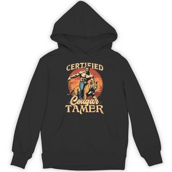 Raunchy Cougar Hunter Graphic For Men's Humorous Cougar Tamer Black Small Hoodie - Thegiftio UK