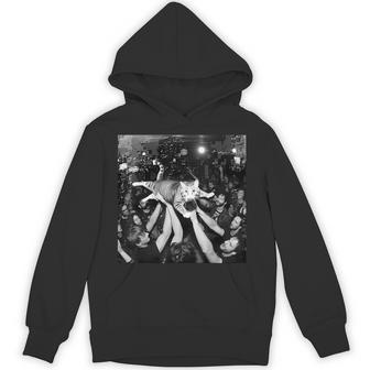 Rock Show Cat Meme Cute Tabby Kitten Crowd Surfing Hoodie | Seseable UK
