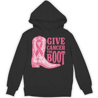 Give Cancer The Boot Pink Ribbon Breast Cancer Hoodie - Seseable