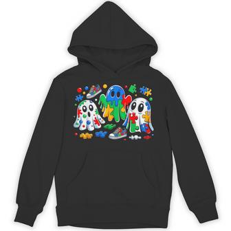 Halloween Ghost Colorful Puzzle Ribbon Autism Awareness Hoodie | Seseable UK