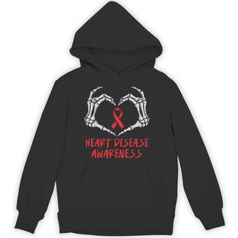 Heart Health Skeleton Red Ribbon Heart Disease Awareness Chd Hoodie - Thegiftio UK