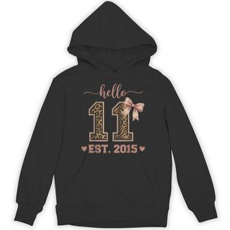 Hello Eleven Est 2015 11Th Birthday Coquette 11 Year Leopard Hoodie - Monsterry