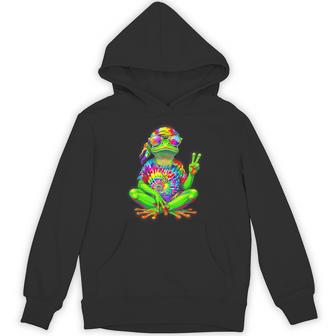 Hippie Tiedye Frog Peace Sign Hand 70S Party 60S Costume Hoodie | Seseable UK