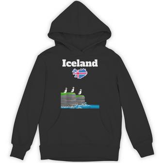 Iceland Trip Souvenir Puffin Colony Sea Cliffs Iceland Map Hoodie - Thegiftio UK