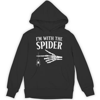 I’M With The Spider Halloween Skeleton Hand Hoodie - Monsterry