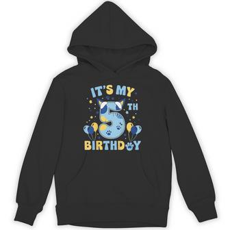 Its My 5Th Birthday Boy Blue Dog Theme Party Cool 5 Year Old Hoodie | Mazezy