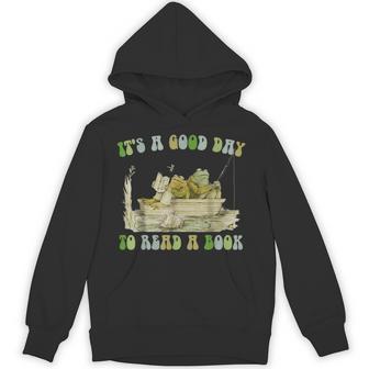 It's A Good Day To Read A Book Frog Reading Book Hoodie - Thegiftio UK