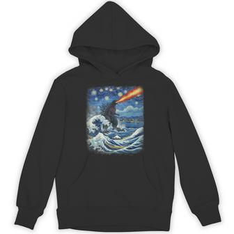 Kaiju Monster Japanese Vangogh Starrynight Wave Vintage Hoodie - Thegiftio UK