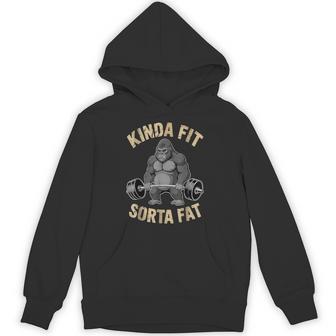 Kinda Fit Sorta Fat Gym Gorilla Weightlifting Workout Hoodie - Thegiftio UK